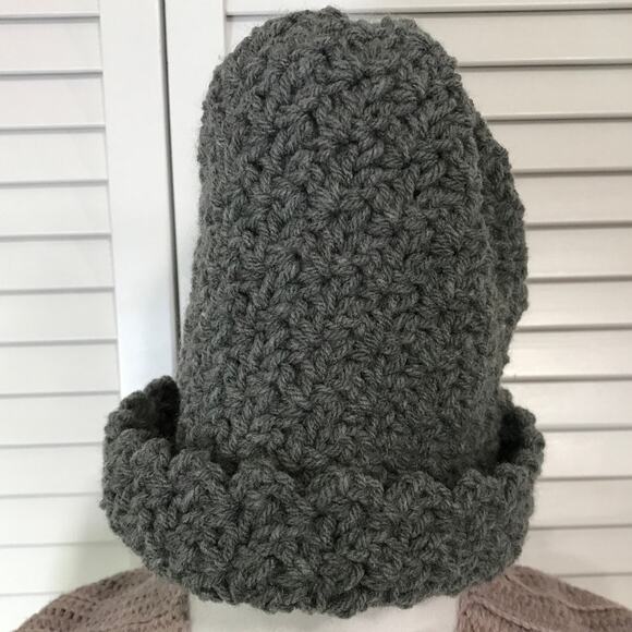 NWT Handmade Crocheted Gray Multicolor Textured Adult Beanie Scarf 84” - Picture 4 of 5